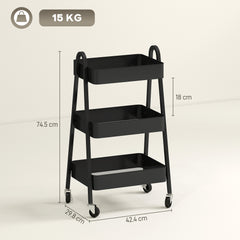 Three-Tier Storage Trolley - Black