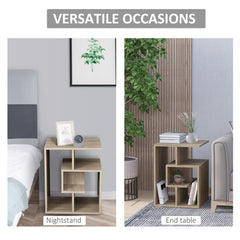 Side Table, 3 Tier End Table with Open Storage Shelves for Living Room, Bedroom, Set of 2, Oak