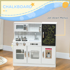 AIYAPLAY Pretend Play Kitchen, Kids Kitchen Playset, with Toy Phone, Chalkboard, Microwave, Cooking Stove, Sink, White