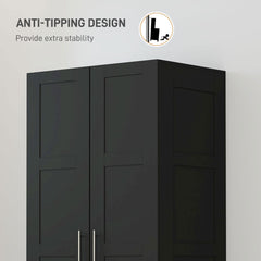 Double Panel Door Wardrobe, with Shelves - Black