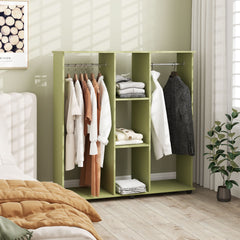 Open Wardrobe Double Mobile Storage Shelves Organizer W/6 Wheels-Green