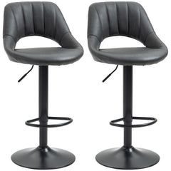 Bar Stools Set of 2, Swivel Counter Height Barstools with Back, Adjustable PU Leather Bar Chairs, Modern Armless Kitchen Island Stool, Dark Grey