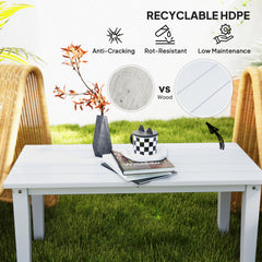 Outdoor Garden Coffee Table, HDPE All-Weather Rectangular Outdoor Garden Table with Slatted Tabletop for Patio, Balcony, 91 x 44 x 42 cm, White