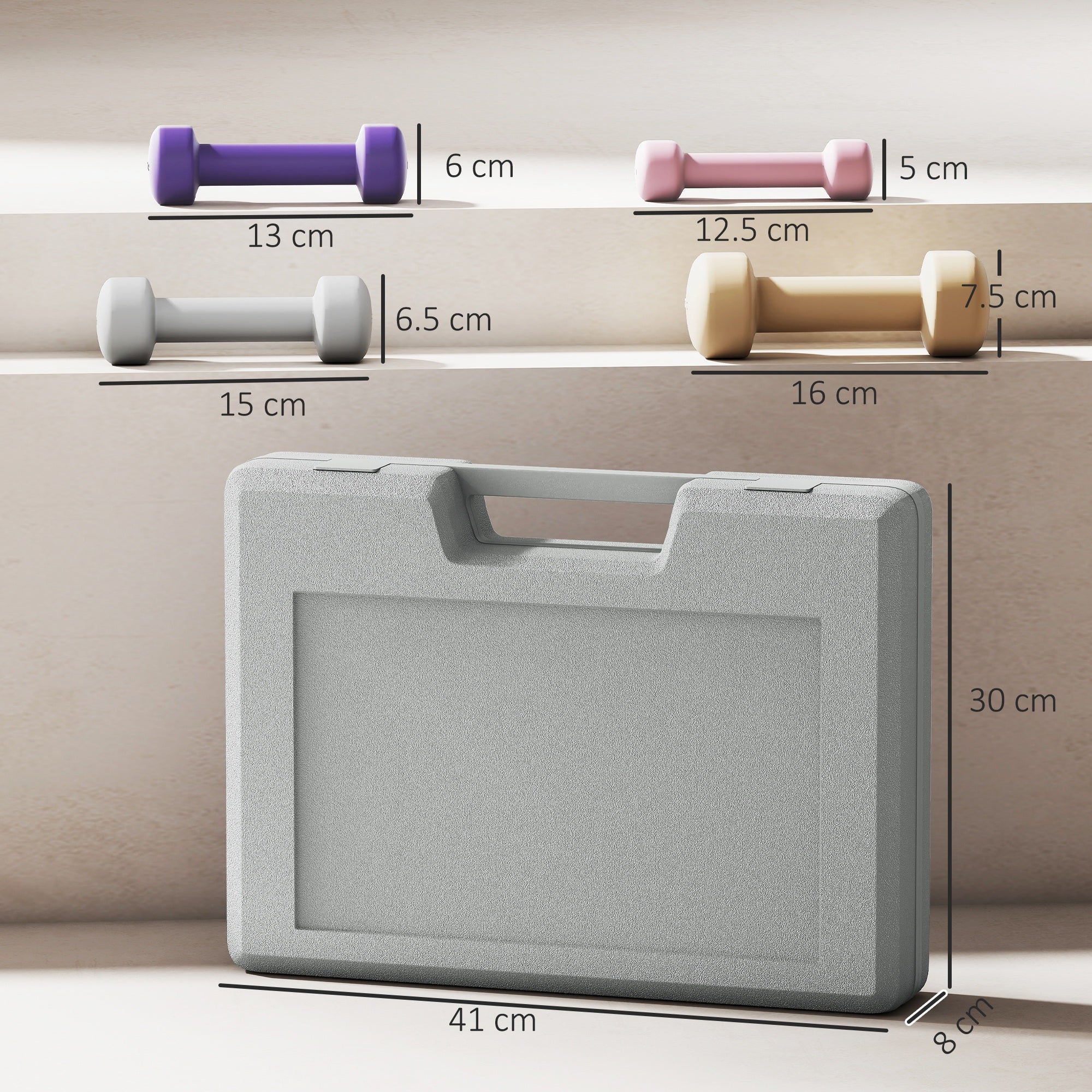 10KG Dumbbells Set with Carry Case, Hand Weights for Women and Men Home Gym Weight Lifting Training, Pink, Purple, Grey, Brown