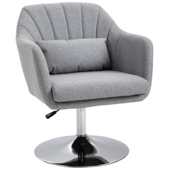 Swivel Linen Fabric Accent Chair for Living Room Contemporary Vanity Armchair with Adjustable Height Thick Cushion Lumbar Support Armrest for Bedroom Office Light Grey