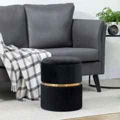 Fynco - Velvet-Feel Storage Ottoman - Black