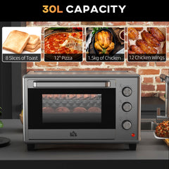 30L 60-230℃ Mini Electric Oven, with Accessories - Silver Tone