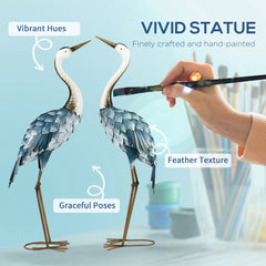 Crane Garden Ornaments, 2 PCS Steel Garden Statue Set Gifts, Water and Rust Resistant Sculptures for Patio Pond Landscape Decoration, Multi-Colour