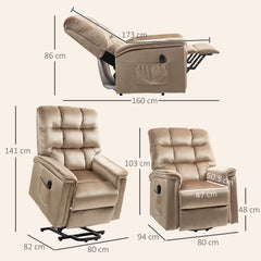 Velvet-Feel Electric Lift Recliner Chair - Brown