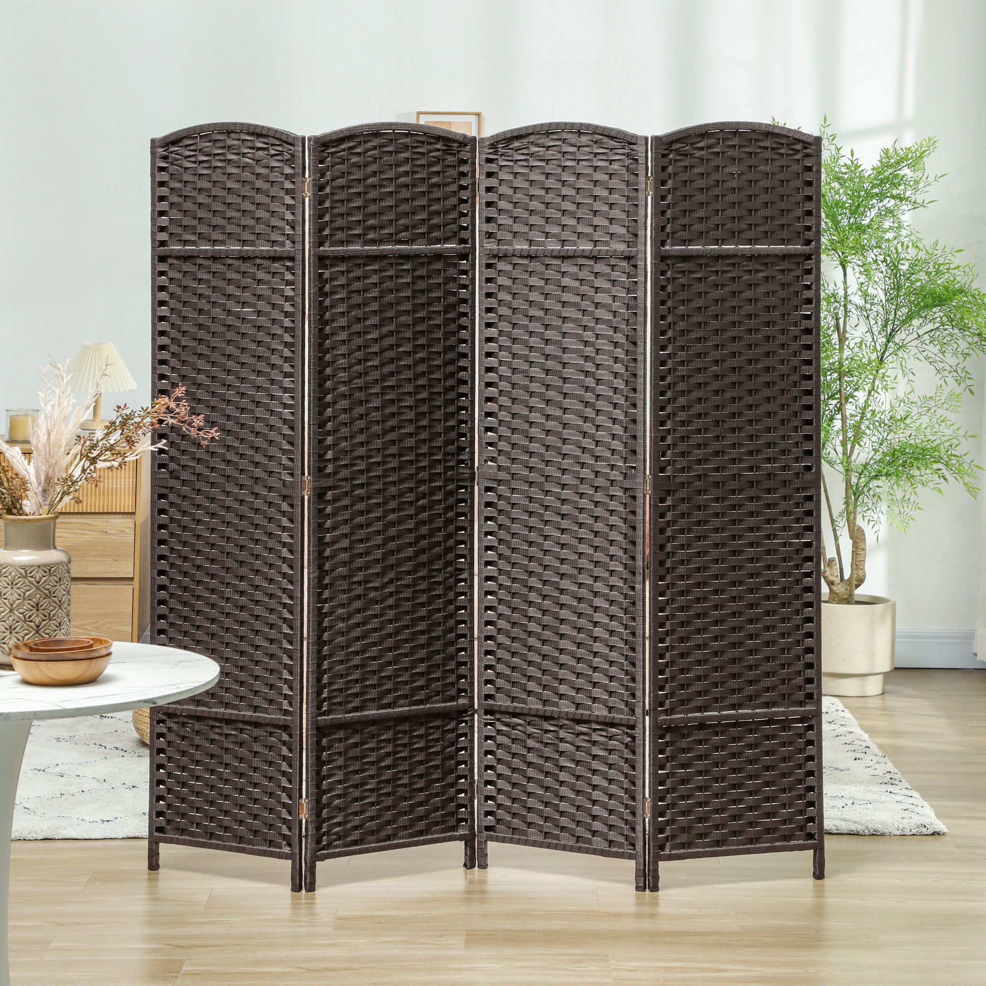 Fynco - 4 Panel Folding Room Divider, Freestanding Privacy Screen for Living Room, Bedroom and Office, 160 x 170cm, Brown