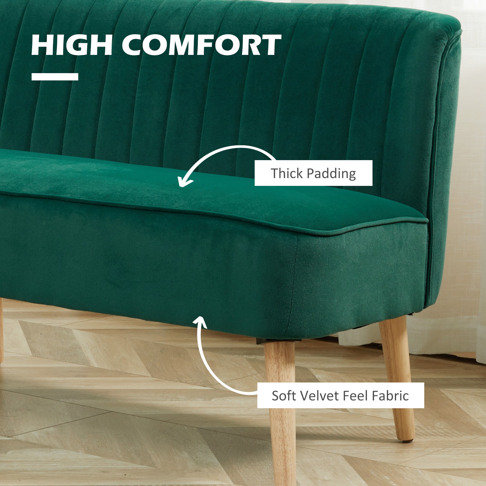 Fynco - Modern Velvet Double Seat Sofa w/ Wood Frame Foam Padding High Back Soft Comfortable Compact Couch Green