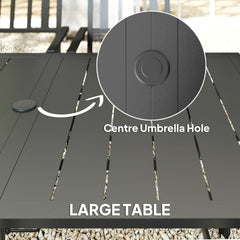 7 Pieces Garden Table and Chairs 6 Seater Outdoor Table and Chairs with Umbrella Hole, for Poolside, Garden, Black