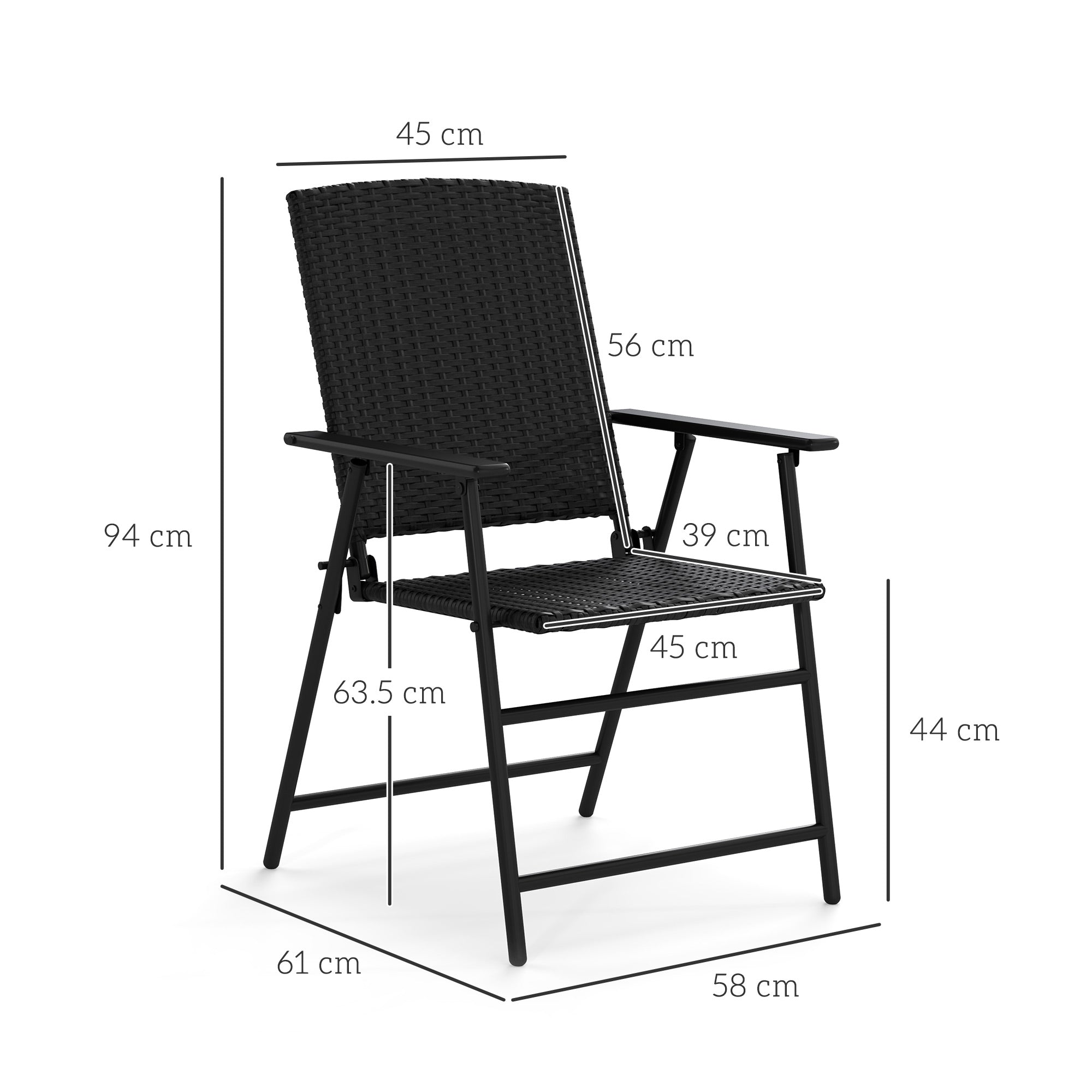 Set of Two Folding Rattan Seat Chairs - Black