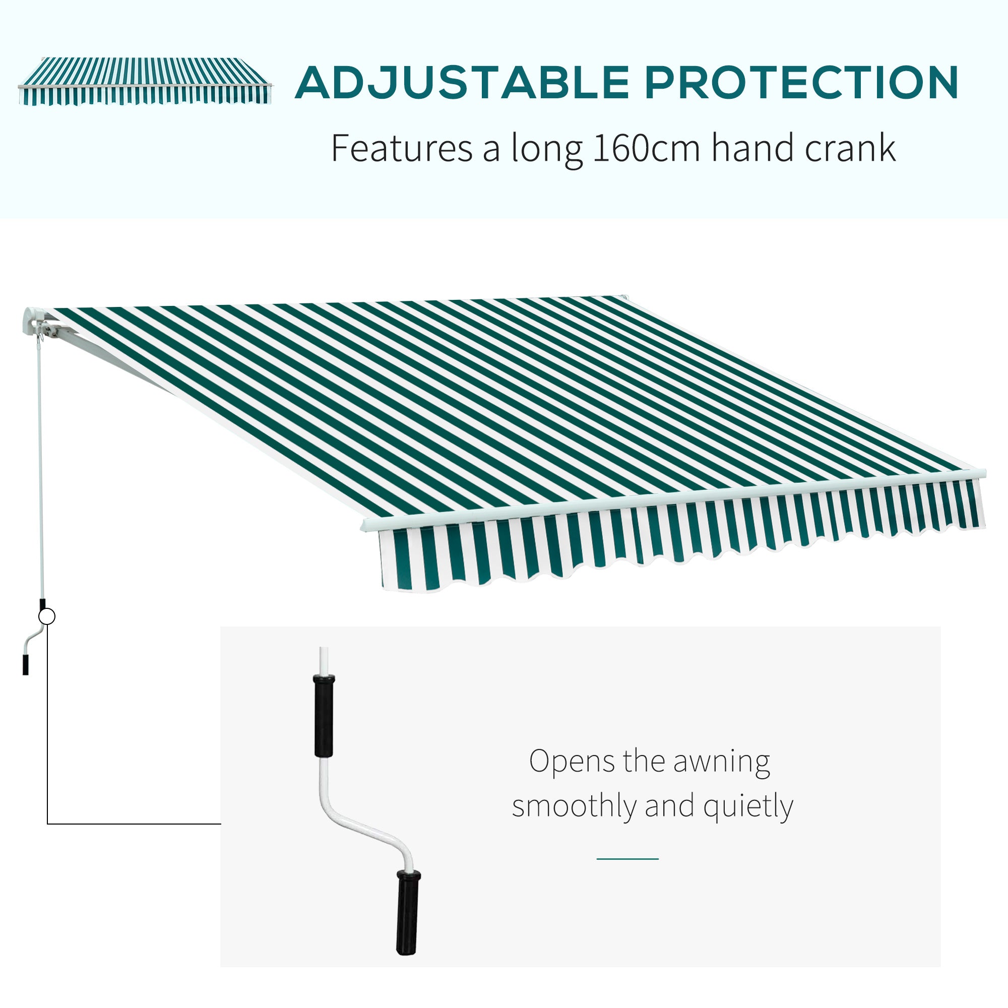 Fynco - Manual Retractable Awning, size (3.5m x2.5m)-Dark Green/White Stripes