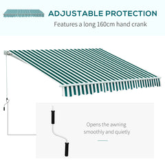 Fynco - Manual Retractable Awning, size (3.5m x2.5m)-Dark Green/White Stripes