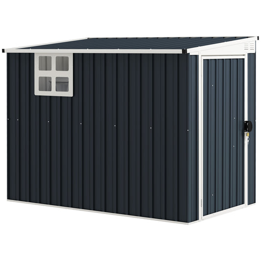 Fynco - 7.6 x 4ft Garden Metal Shed, Outdoor Storage Shed with Window, 2 Vents and Lockable Door for Garden, Patio, Dark Grey