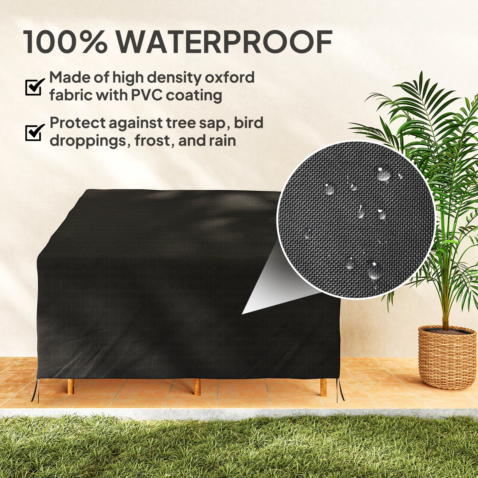 Fynco - 600D Oxford Cloth Furniture Cover, 2 Seater Sofa Protector for Garden Patio, Outdoor, Waterproof, Black, 140L x 84W x 56/94H cm