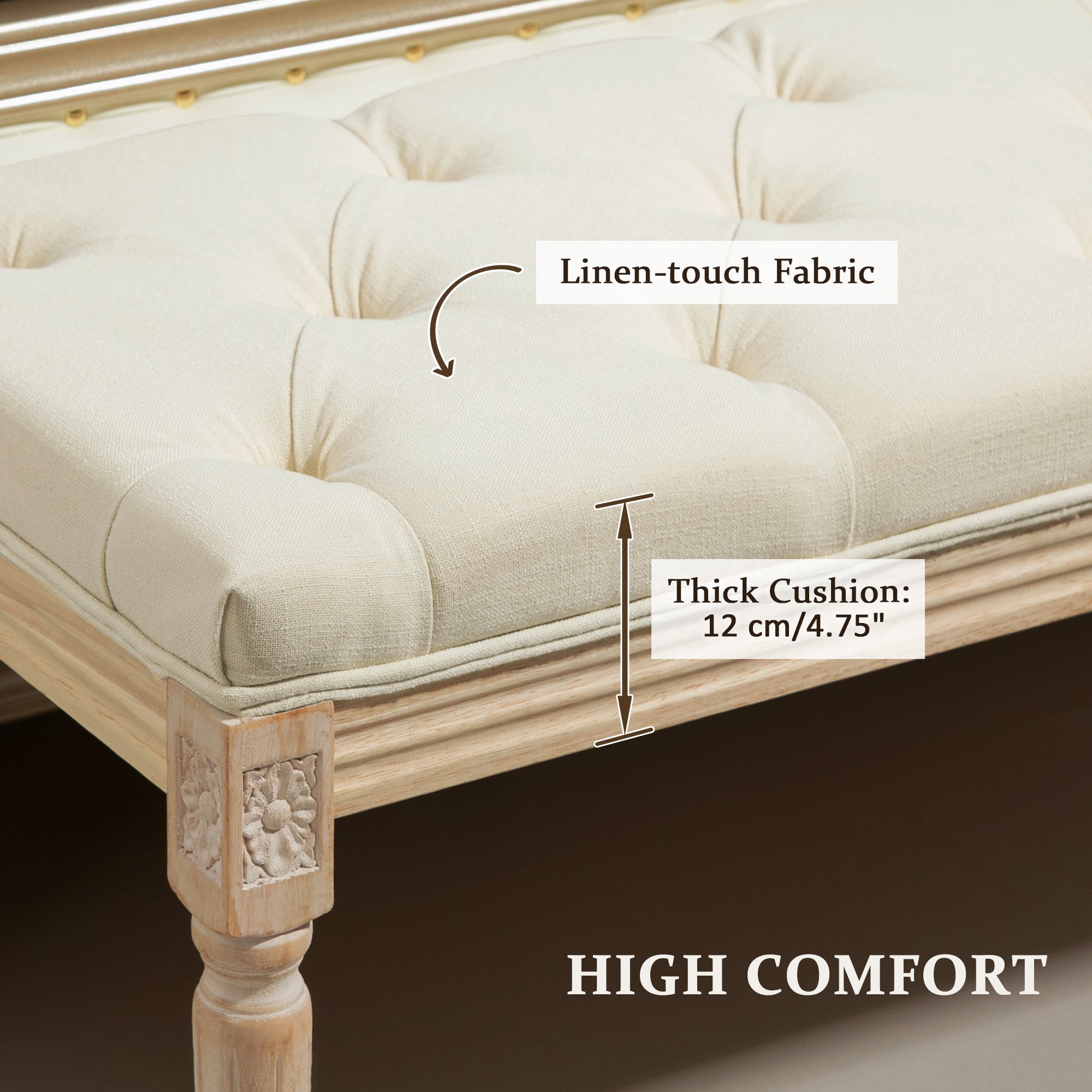 Vintage Wooden Bed End Bench - Cream White