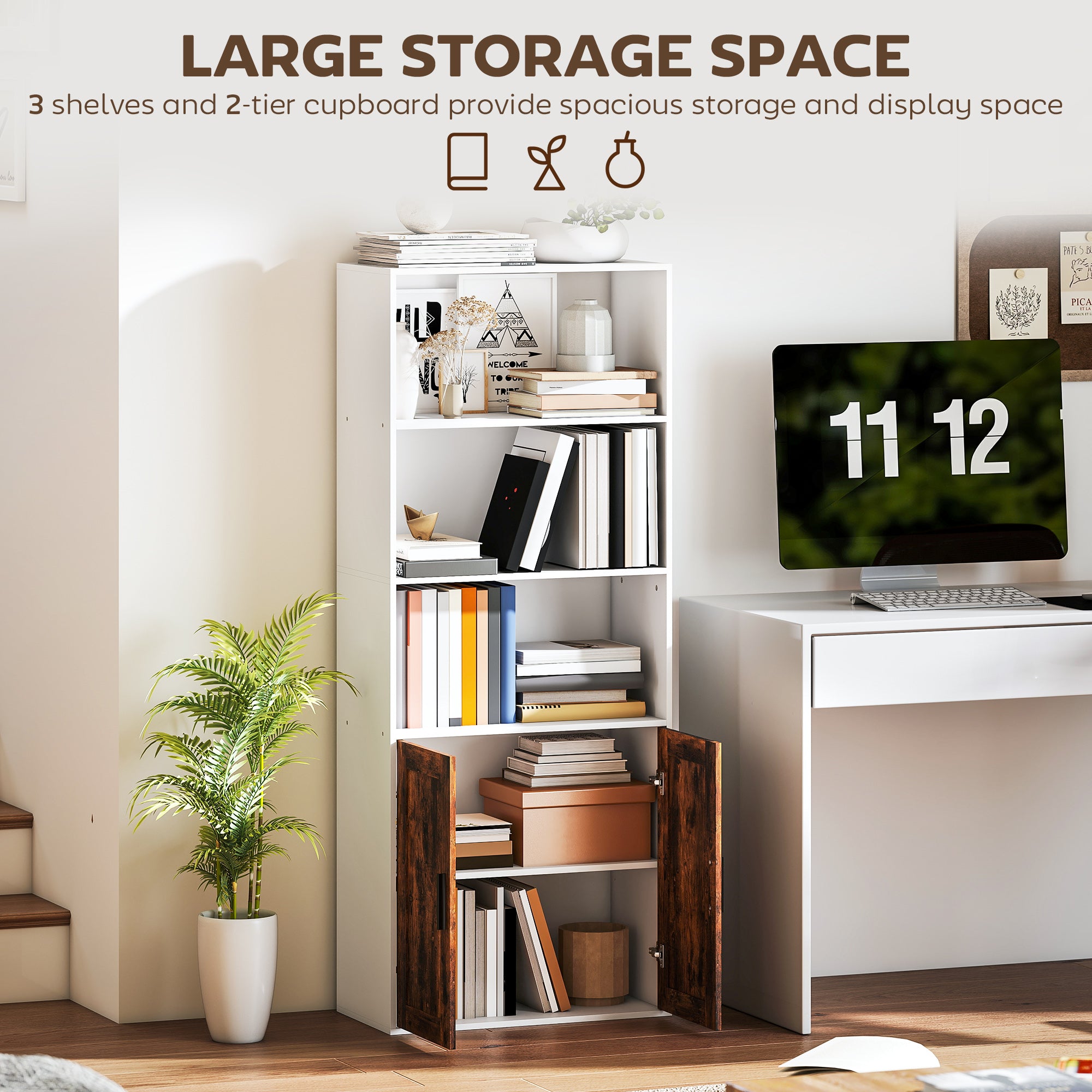 Fynco - 5-Tier Bookcase with Adjustable Shelf - Rustic Brown