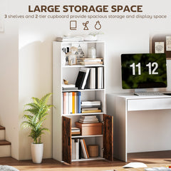 Fynco - 5-Tier Bookcase with Adjustable Shelf - Rustic Brown