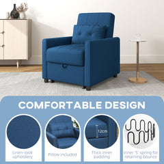 Linen-Look Single Chair Bed - Blue