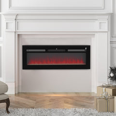 Fynco - 127cm/50" Electric Fireplace, 2000W Recessed and Wall Mounted Electric Fire with Remote Control, 9 Flame Colour and Crystal, Black