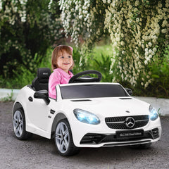 Benz SLC 300 Licensed 12V Kids Electric Ride On, with Music, Remote Control, LED Headlights, Horn, White