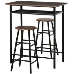 Bar Table Set, Bar Table and Stools Set, Footrest and Storage Shelf, for Kitchen, Dining Room, Pub, Cafe, Black and Oak