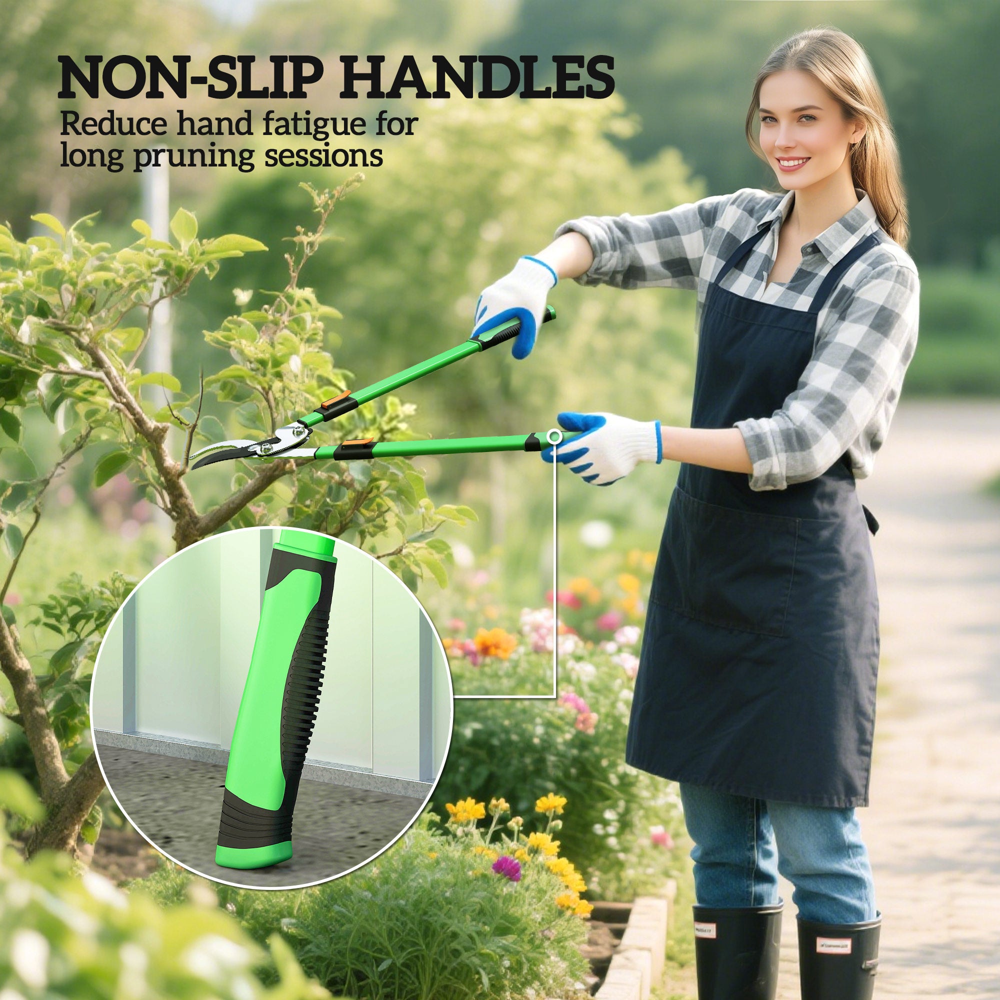 Telescopic Loppers 64.5-90 cm, Extendable Garden Loppers Heavy Duty with Steel Blade and Adjustable Handles, Tree Trimmer for Branches, Bushes, Shrubs, Green