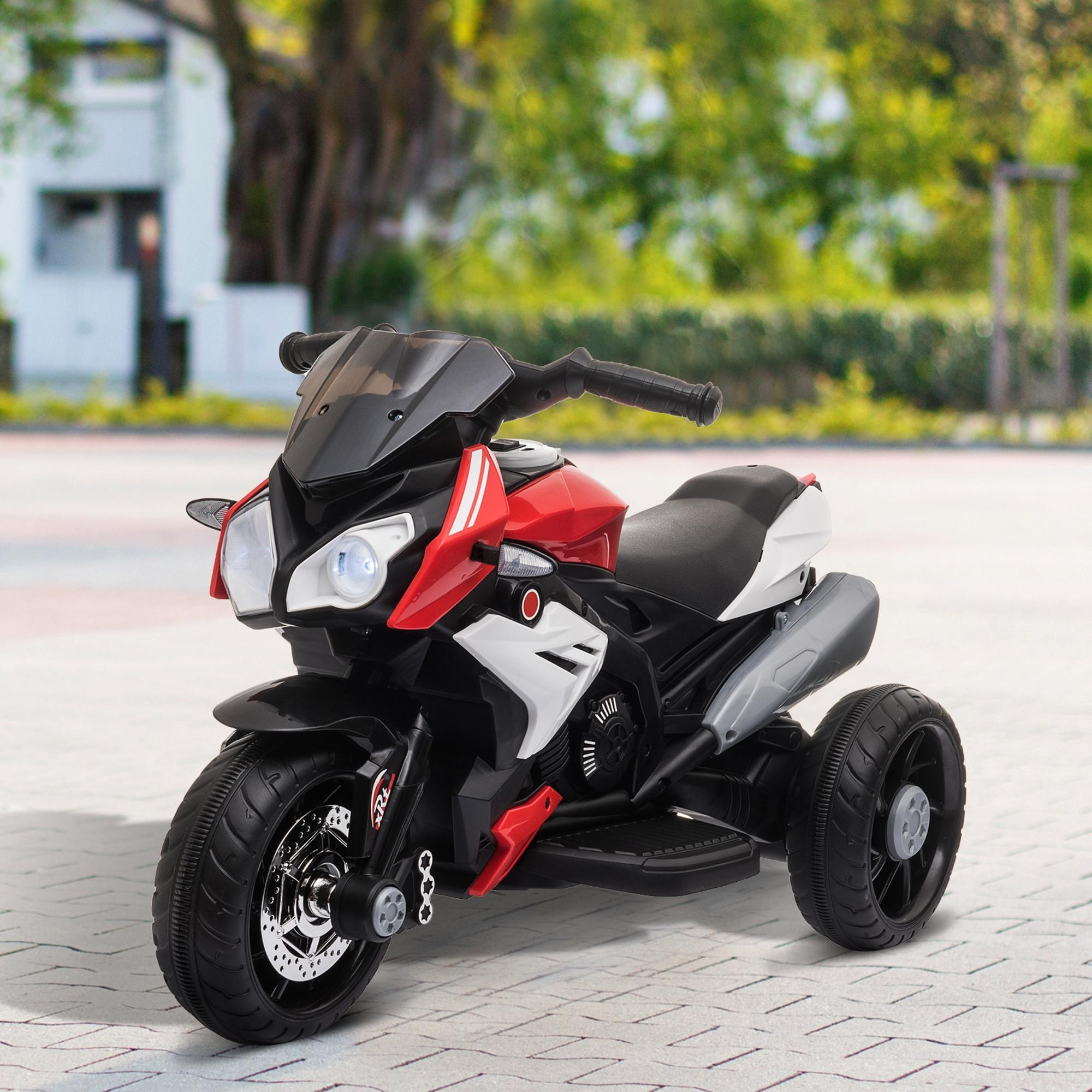 Kids Electric Motorcycle Ride-On Toy, with Three Wheels, Music, Horn, Lights, Red