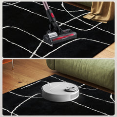 Fynco - Modern Fluffy Area Rug, Geometric Pattern Washable Rug, Soft High Pile Floor Carpet for Living Room, Bedroom, Dining Room, Home Office, 170 x 120 cm, Black