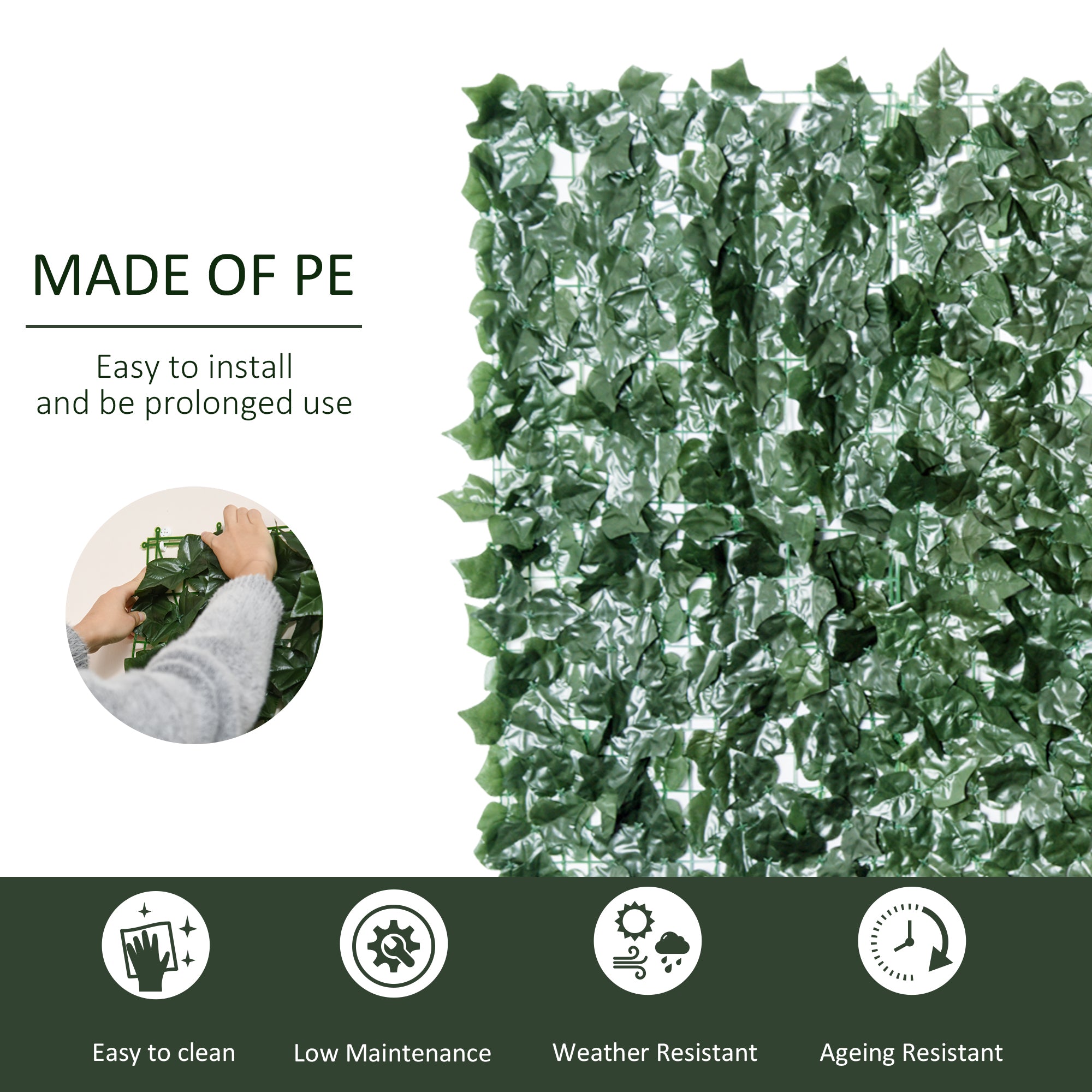 1-Piece Artificial Leaf Hedge Screen Privacy Fence Panel for Garden Outdoor Indoor Decor, Dark Green, 3M x 1.5M