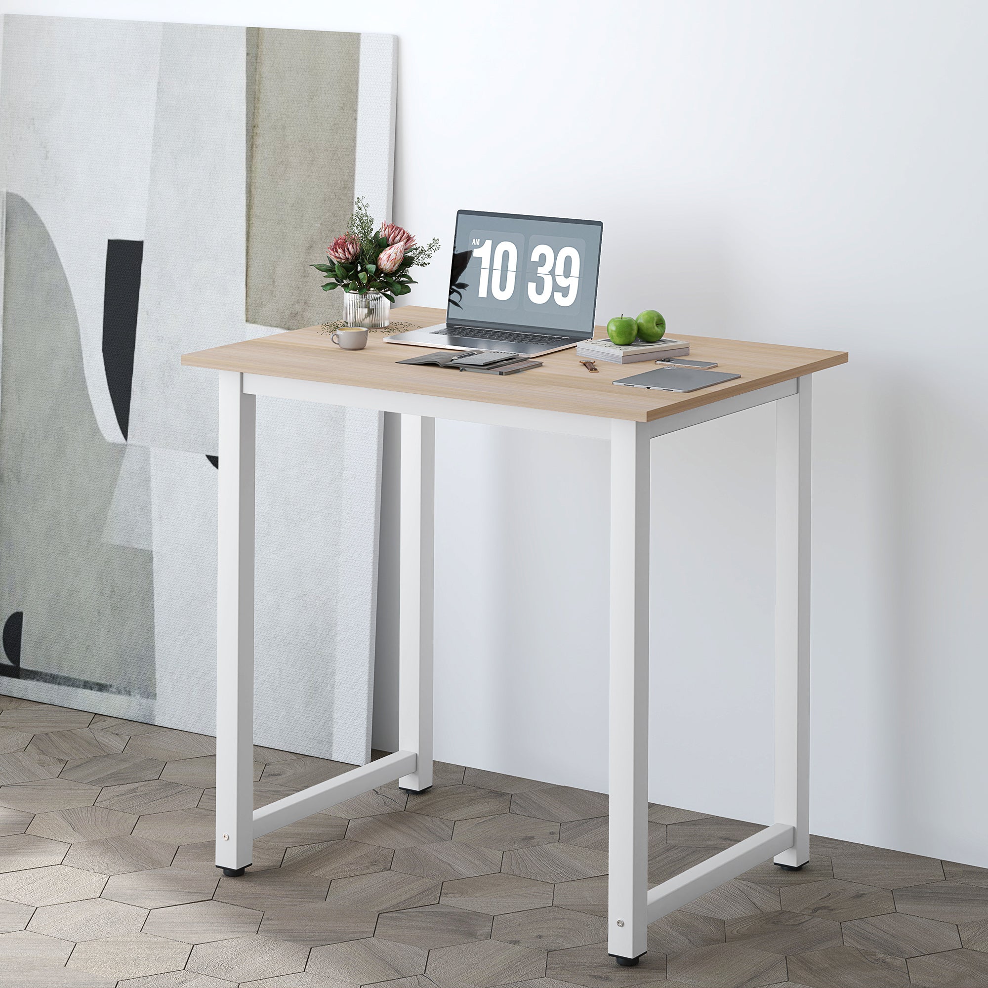 Computer Desk, Writing Table, 80 x 60 x 76cm Workstation for Home Office, Study with Metal Frame, Simple Assembly, White