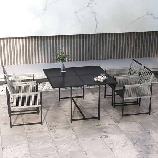 Five-Piece Metal Dining Set, with Folding Back Chairs, Light Grey