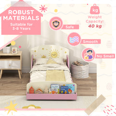 AIYAPLAY Toddler Bed with Storage, Guardrails, Sun Design, for Ages 3-8 Years, Fits 140 x 70cm Mattress,