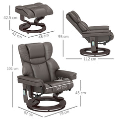 Massage Recliner Chair with Footstool, Upholstered Reclining Armchair with Adjustable Backrest, Steel Frame and Wood Base, Swivel Chair for Living Room, Bedroom, Brown