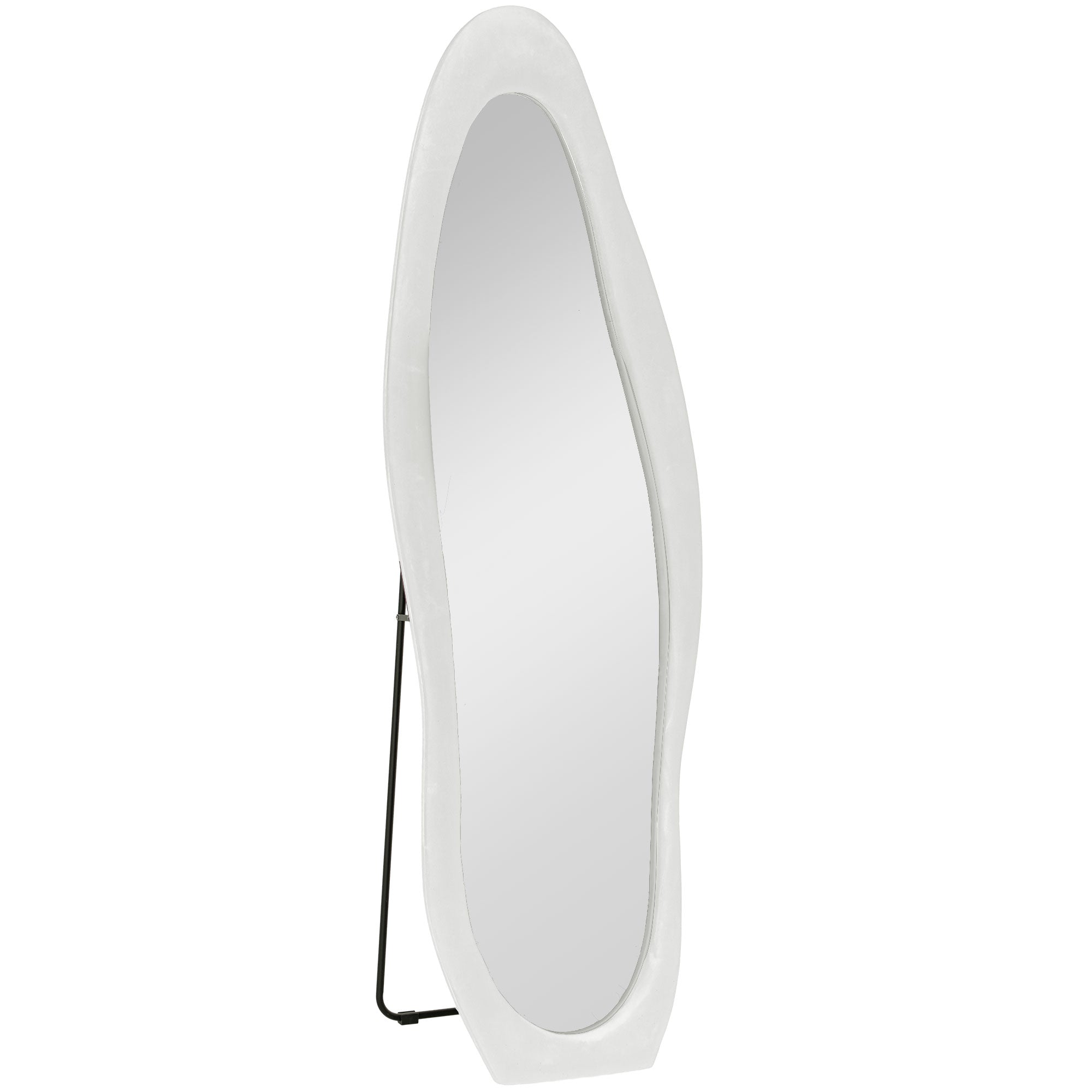 Wavy Velvet-Feel Full Length Mirror - White