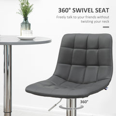 Adjustable Bar Stools Set of 2, Swivel PU Leather Upholstered Barstools with Tufted Seat and Back, Breakfast Bar Chairs for Kitchen Counter, Grey