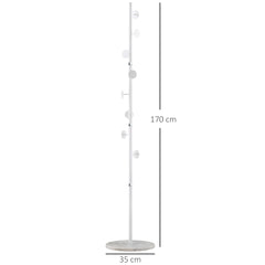 Coat Rack Free Standing Hall Tree with 8 Round Disc Hooks for Clothes, Hats,Purses, Steel Entryway Coat Stand with Marble Base for Entryway, Living Room, Bedroom, White
