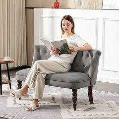 Fynco - Velvet 2 Seater Sofa, Button Tufted Wingback Loveseat with Rubber Wood Legs for Living Room, Bedroom, Charcoal Grey