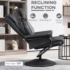 Fynco - Swivel Recliner Chair with Footstool, PU Leather Recliner Armchair with Ottoman, Steel Base, Upholstered Reclining Chair for Living Room, Bedroom, Office, Black