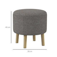 Round Linen-Look Storage Ottoman - Light Grey