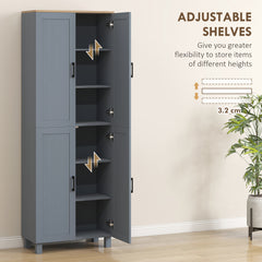 Freestanding Kitchen Cupboard, 4-Door Storage Cabinet with Adjustable Shelves, Modern Kitchen Pantry for Dining Room, 170cm, Grey Wood Effect