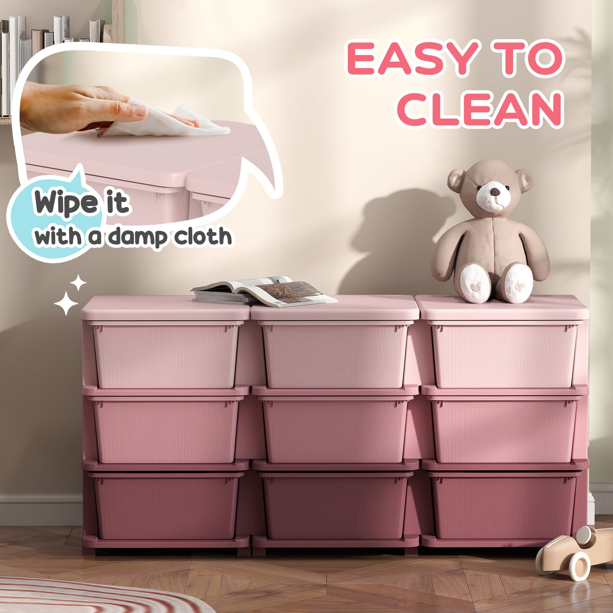 Kids Storage Unit, with Nine Drawers - Pink