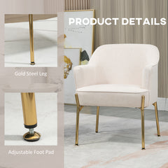 Accent Chair, Living Room Armchair, Vanity Chair with Gold Plating Metal Legs and Soft Padded Seat for Bedroom and Café, Set of 2, White