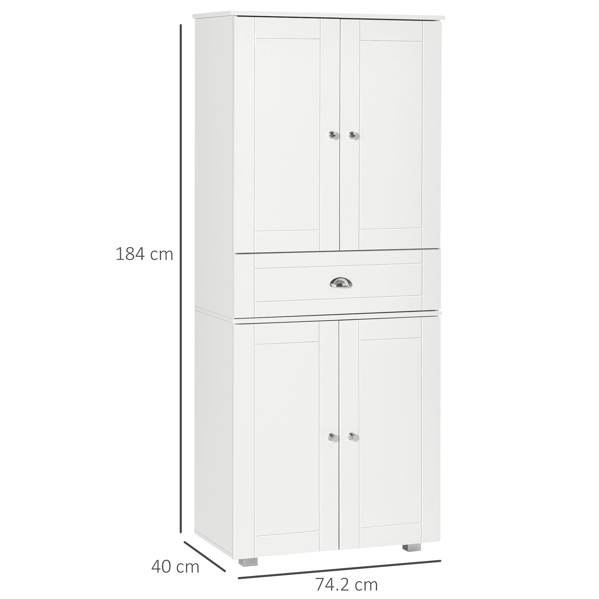 Fynco - Freestanding Tall Kitchen Cupboard Storage Cabinets with Drawer and 3 Adjustable Shelves for Dining Room, Living Room, White