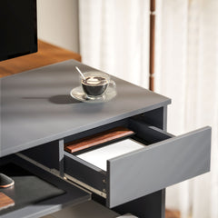 100cm Compact Computer Desk with Keyboard Tray, Home Office Desk with Drawer for Bedroom Study, Grey