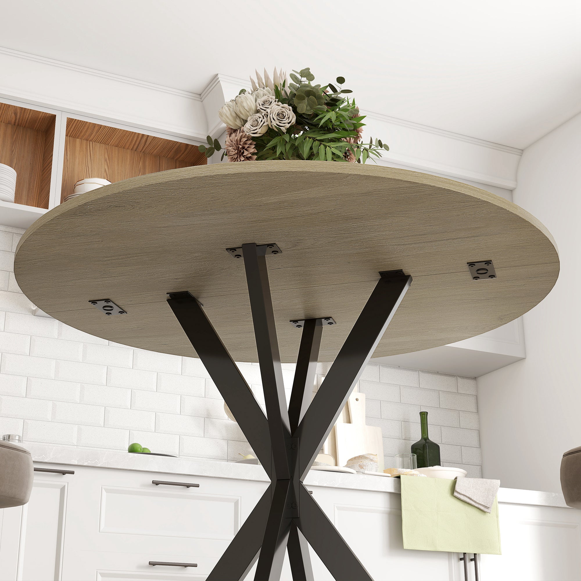 80cm Industrial Round Dining Table - White Oak
