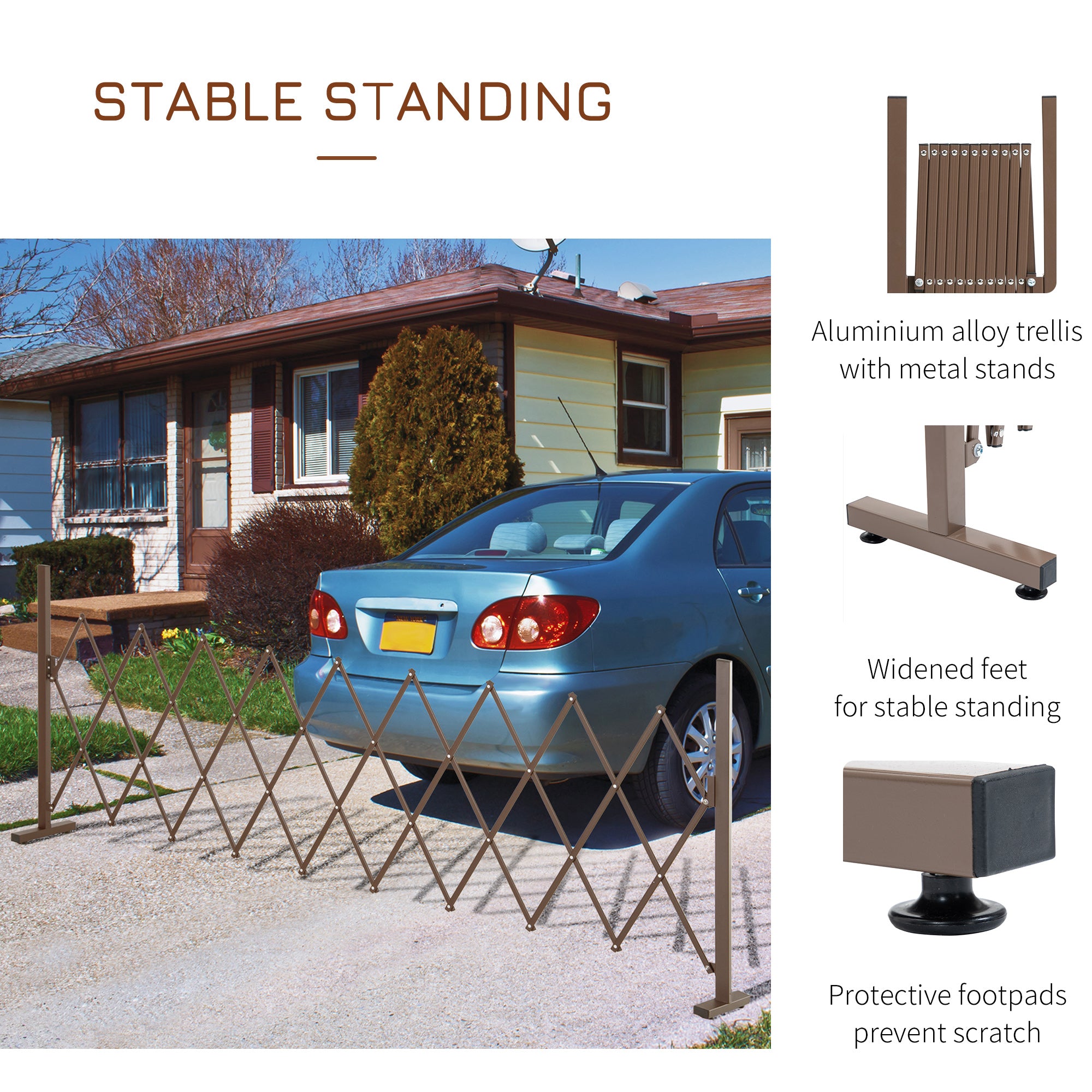 Fynco - Set of 2 Expanding Garden Fencc, Aluminium Freestanding Foldable Picket Fence, 300cmx103.5 cm, Dark Brown