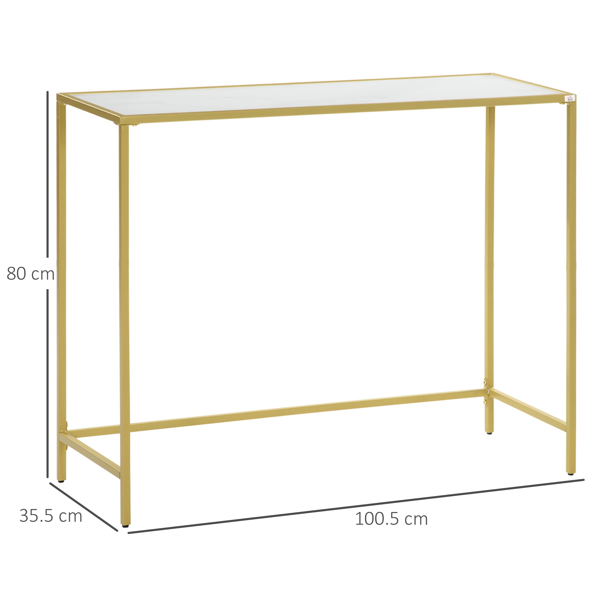 Modern Console Table, Tempered Glass Top Sofa Table with Steel Frame Adjustable Feet for Living Room, Hallway, White
